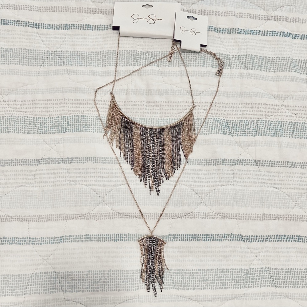 Jessica Simpson two-tone chain fringe necklace (SET OF 2)